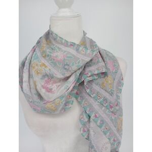 Vintage Liz Claiborne Scarf Women White Pink Floral Square Lightweight Silky